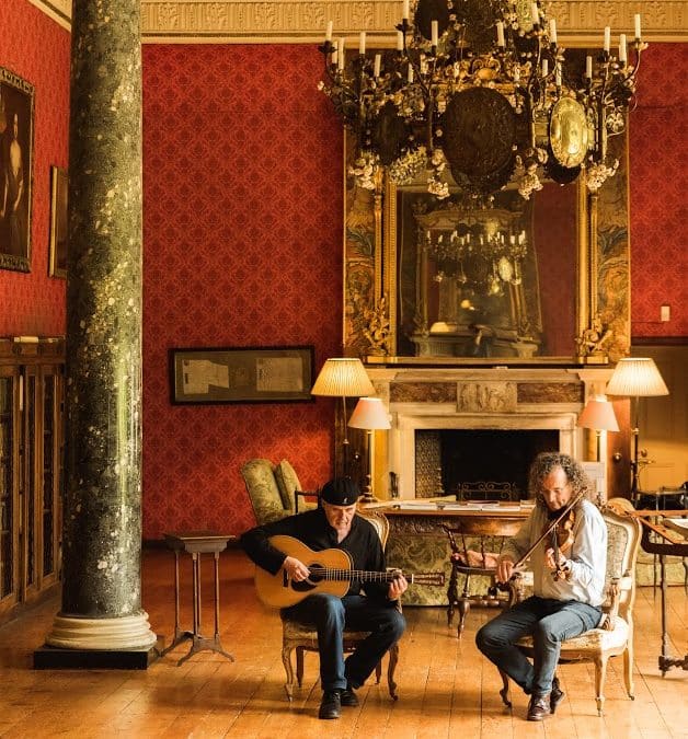 Martin and Dennis fireplace - photo credit Musicians; Dennis Cahil and Martin Hayes, performing in Bantry House as part of Masters of Tradition 2017.