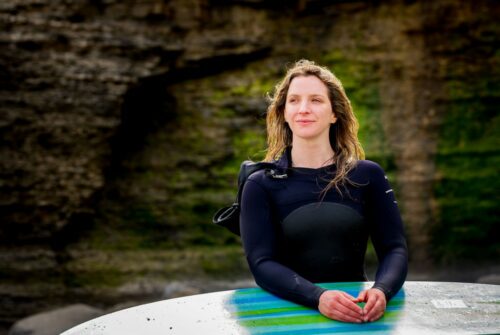 Easkey Britton, Irish surfer, scientist and author, on the beach near her home in Rosnowlagh, Co. Donegal.
Photo: James Connolly
08APR21