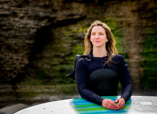 Easkey Britton, Irish surfer, scientist and author, on the beach near her home in Rosnowlagh, Co. Donegal.
Photo: James Connolly
08APR21