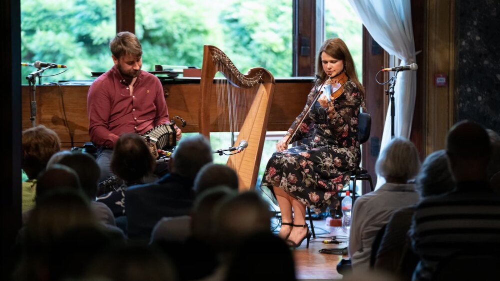 Eimear Coughlan Francis Cunningham on stage in Bantry House